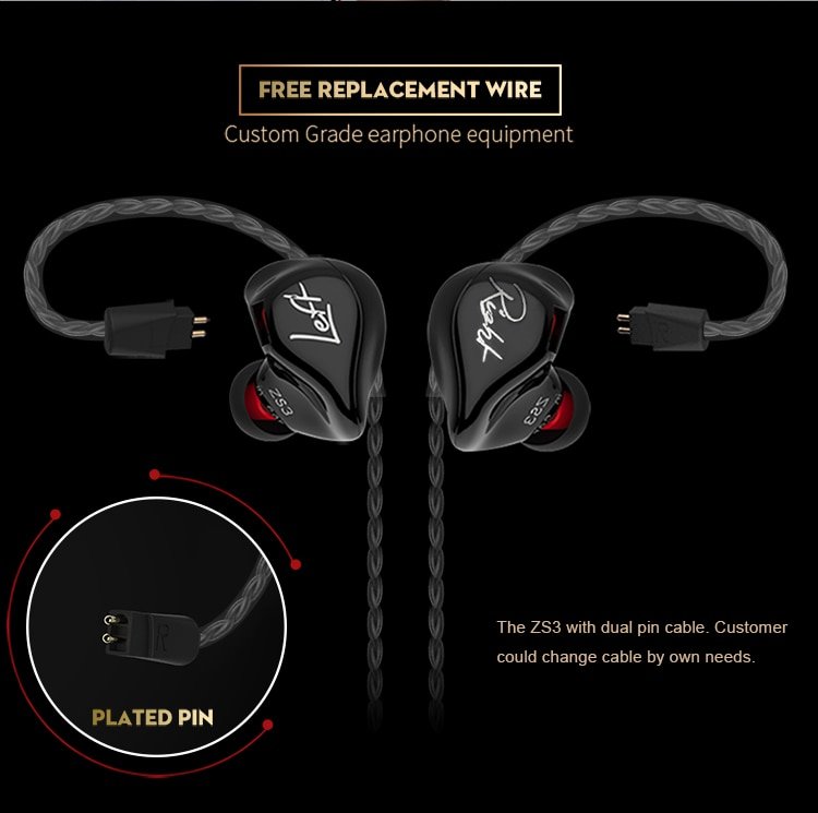 Original KZ ZS3 In Ear Headphones Stereo Headset Ear Hook Running Sport Earphone Noise Cancelling Earbuds Headphones With Microphone ZS3_03