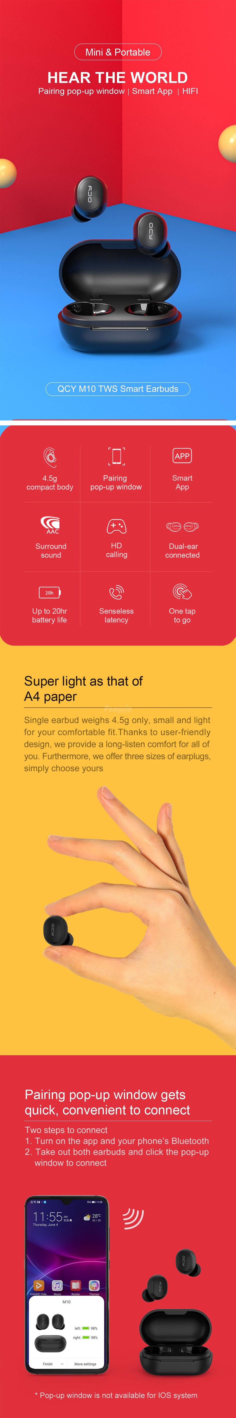 Original QCY M10 TWS Wireless in Ear Earphones – Black Original QCY M10 TWS Wireless in Ear Earphones – Black