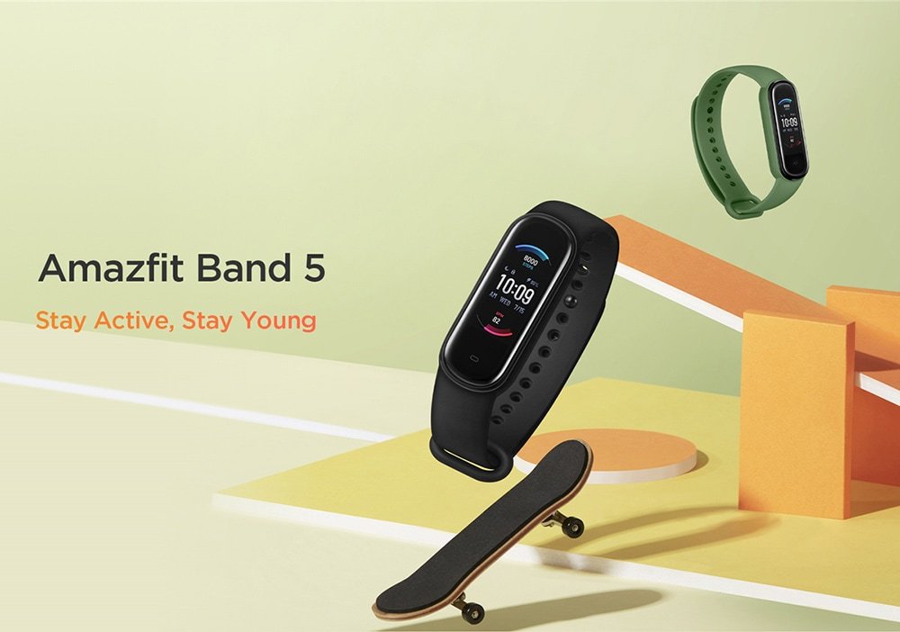 Amazfit Band 5 Smart Wristband Built-in Alexa 1.1 Inch AMOLED Display Blood Oxygen Monitor 11 Sport Modes Tracker BT5.0 Smart Watch Global Version - Deep Green