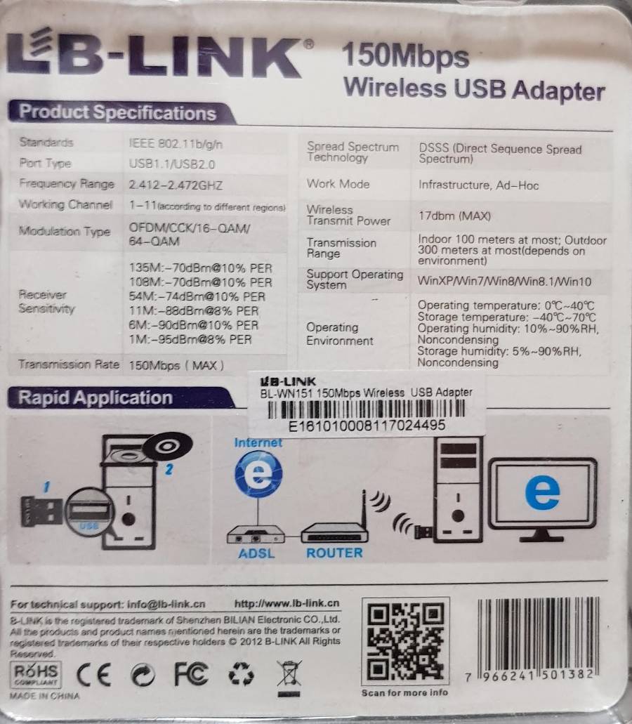 Original LB-Link BL-WN151 150Mbps Wireless USB Adapter WiFi Receiver