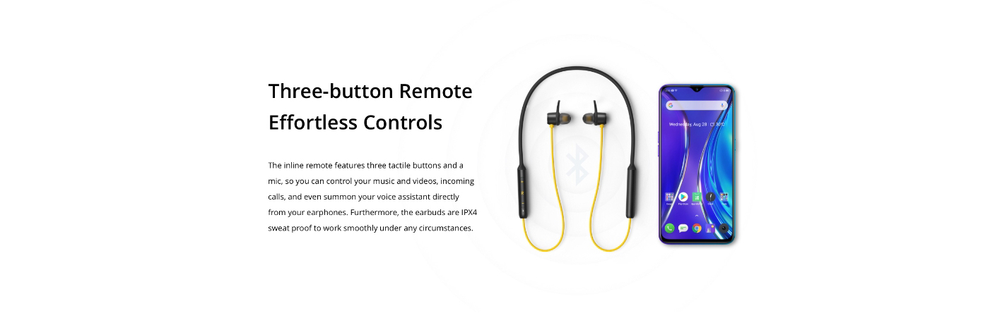 Original realme Buds Wireless RMA108 Bluetooth 5.0 Magnetic Connection Bass Driver Headset Yellow Color Neckband