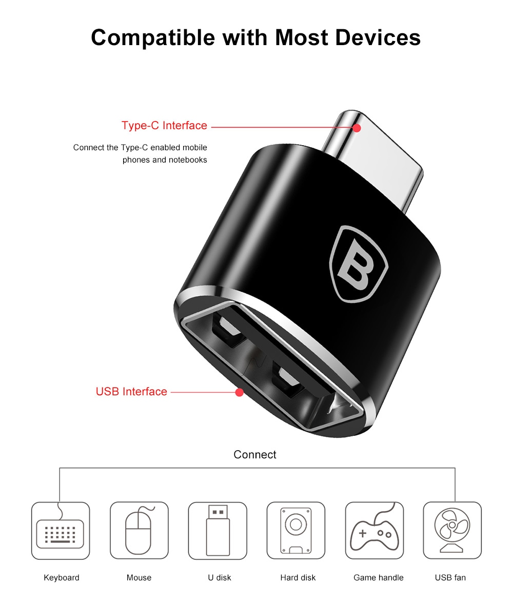 Baseus Mini OTG Male Type-C to Female USB Converter Charging Data Adapter