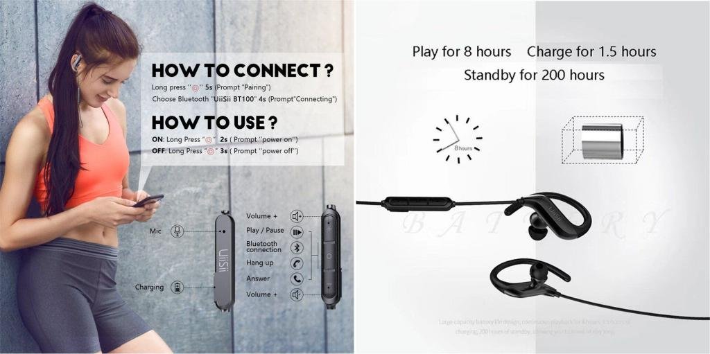 Uiisii Bt100 Wireless Bluetooth Sports Earphones (4)