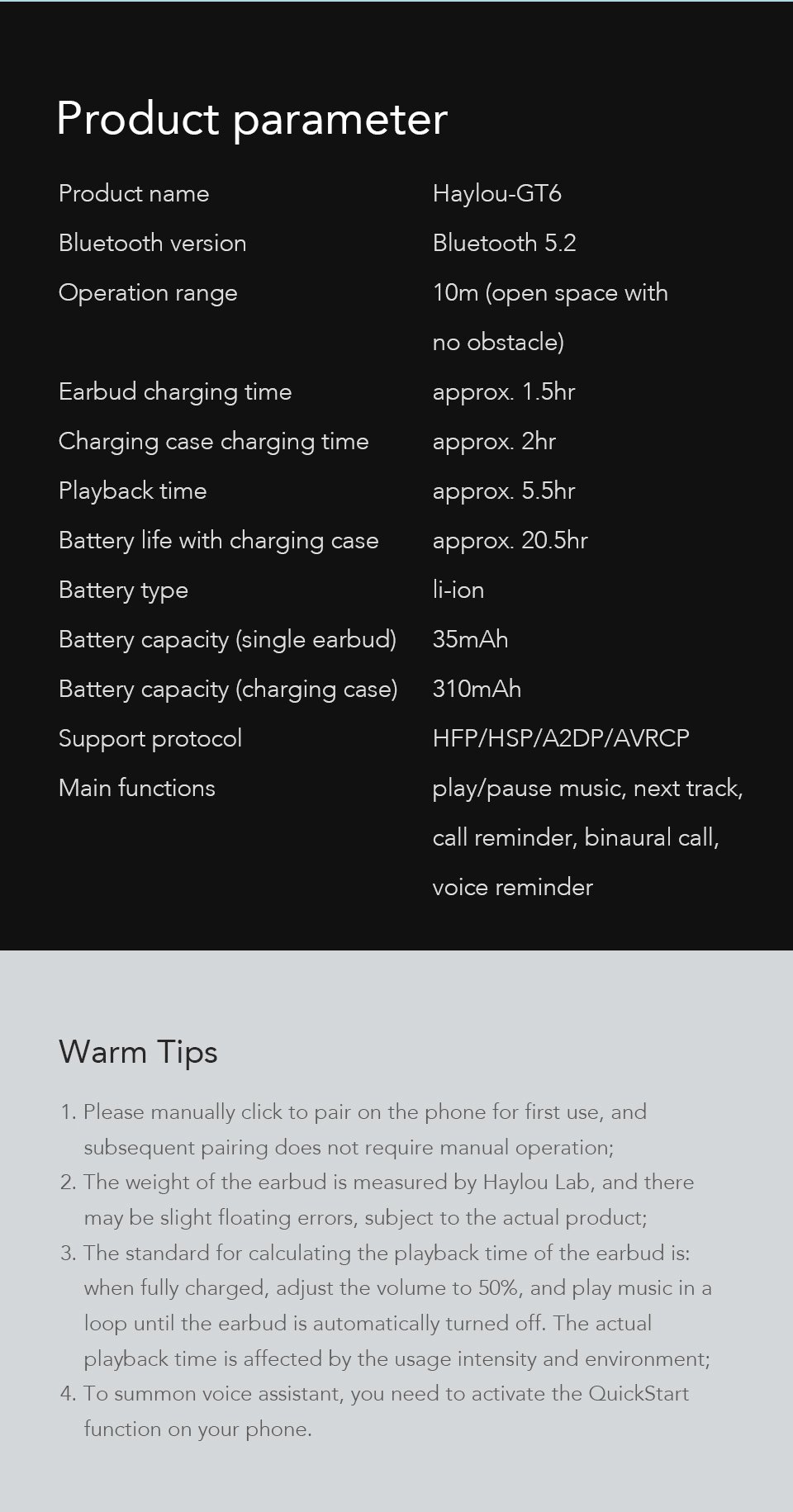 Original Haylou GT6 TWS Bluetooth Earphones Original Haylou GT6 TWS Bluetooth Earphones