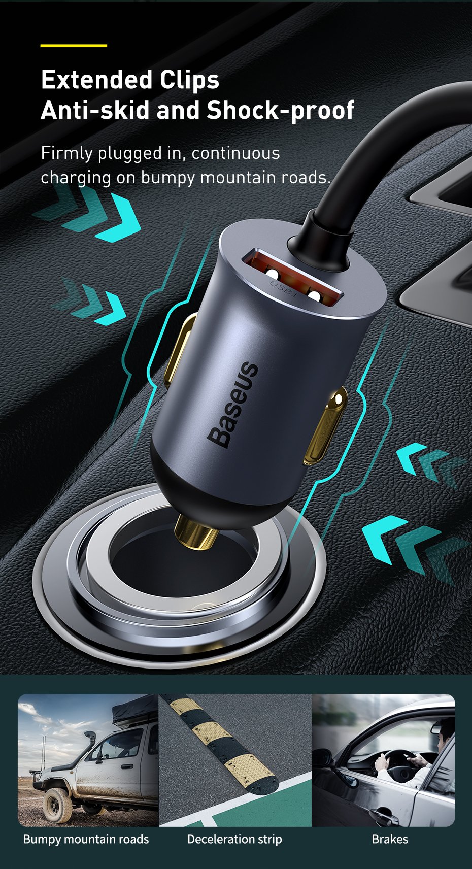Original Baseus Share Together PPS Multi-port Fast Charging Car Charger With Extension Cord 120W 3U+1C 660500241A-13