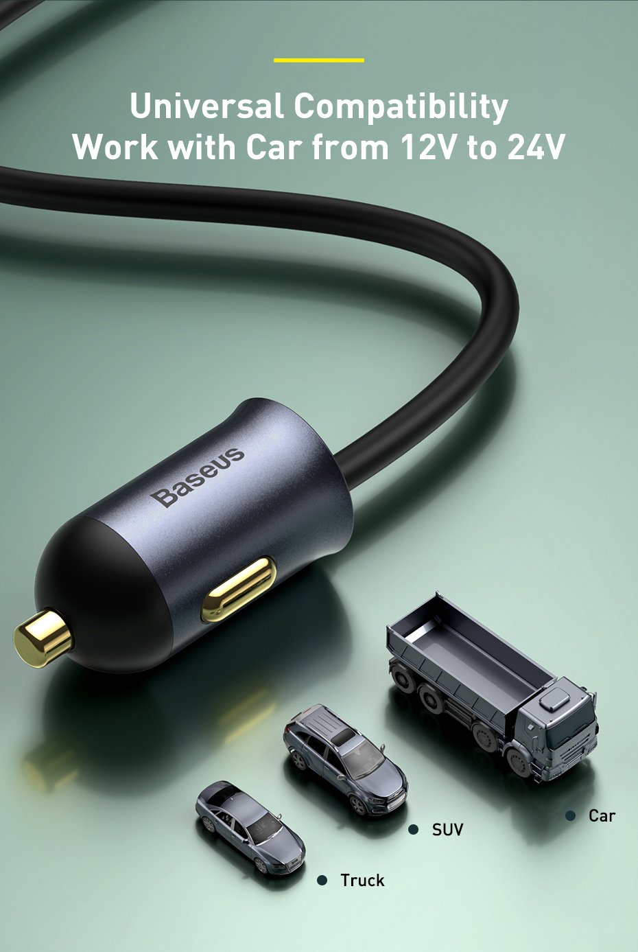 Original Baseus Share Together PPS Multi-port Fast Charging Car Charger With Extension Cord 120W 3U+1C 660500241A-14