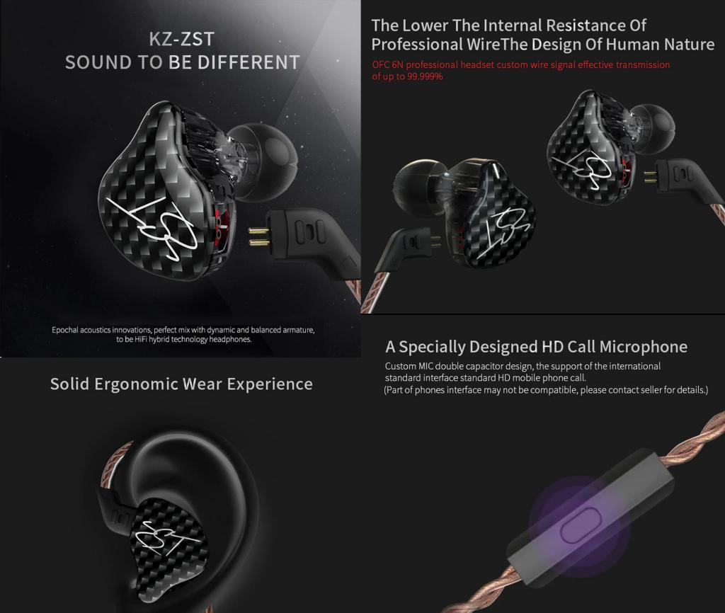 Kz Zst Hybrid Dual Driver In Ear Earphones (2)