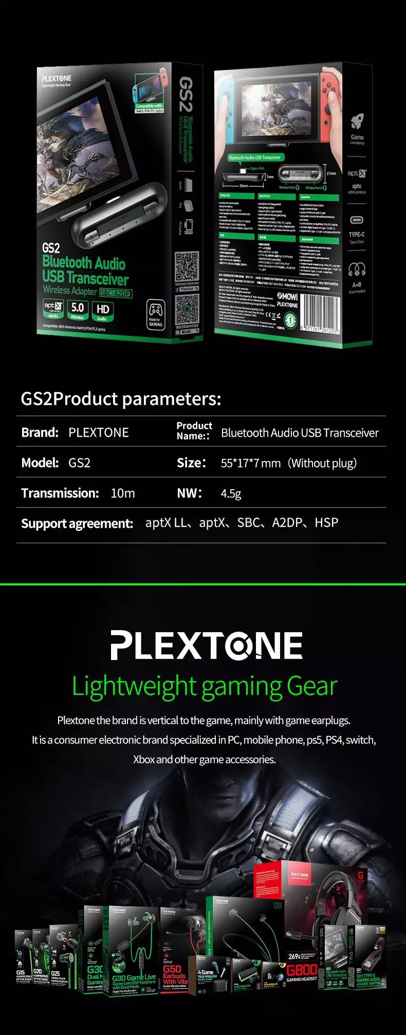 Original PLEXTONE GS2 Wireless Type-C USB Adapter Audio Transmitter Original PLEXTONE GS2 Wireless Type-C USB Adapter Audio Transmitter