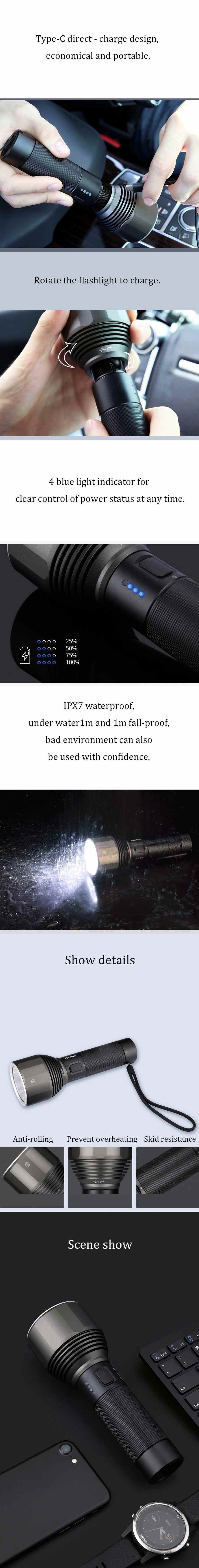Original Xiaomi Nextool LED Torch Light IPX7 Waterproof 2000LM Super Bright 5-Mode Rechargeable Outdoor Flashlight With Type-C Charging Port Original Xiaomi Nextool LED Torch Light IPX7 Waterproof 2000LM Super Bright 5-Mode Rechargeable Outdoor Flashlight With Type-C Charging Port
