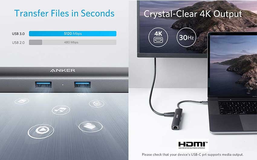 Original Anker PowerExpand+ 5-in-1 USB-C Ethernet Hub with 4K USB C to HDMI, Ethernet Port, 3 USB 3.0 Ports for MacBook Pro, iPad Pro, XPS, Pixelbook, and More Original Anker PowerExpand+ 5-in-1 USB-C Ethernet Hub with 4K USB C to HDMI, Ethernet Port, 3 USB 3.0 Ports for MacBook Pro, iPad Pro, XPS, Pixelbook, and More