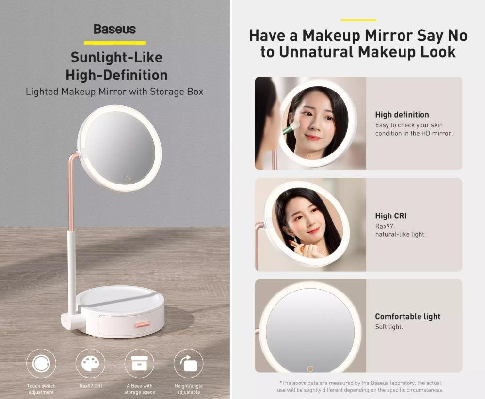 Baseus Smart Beauty Series Lighted Makeup Mirror With Adjustable Lamp (4)