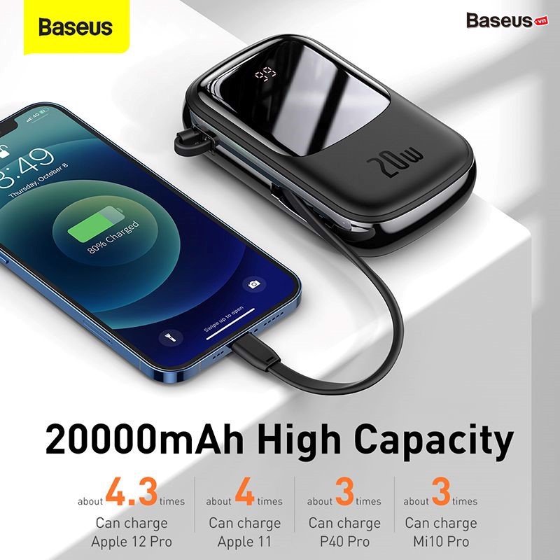 Baseus Qpow Digital Display Quick Charging Power Bank 20000mah 20w With Ip Cable (3)