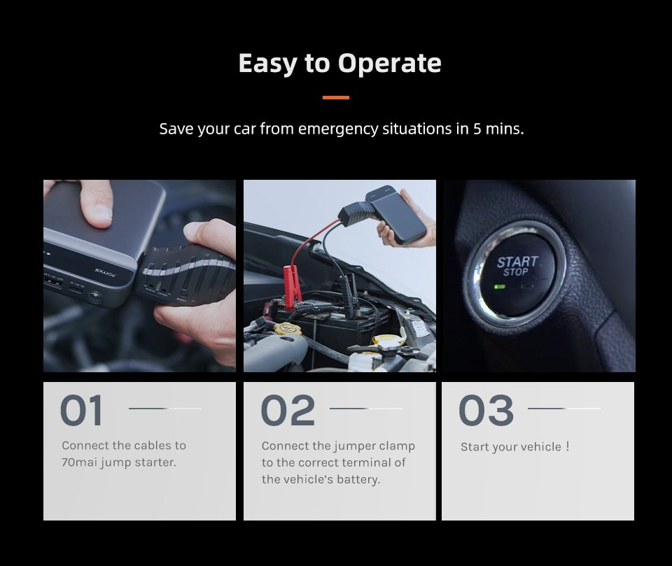 Original Xiaomi 70mai 11100mAh Car Jump Starter Emergency Battery Booster Car Powerbank Portable Jump Starter Original Xiaomi 70mai 11100mAh Car Jump Starter Emergency Battery Booster Car Powerbank Portable Jump Starter