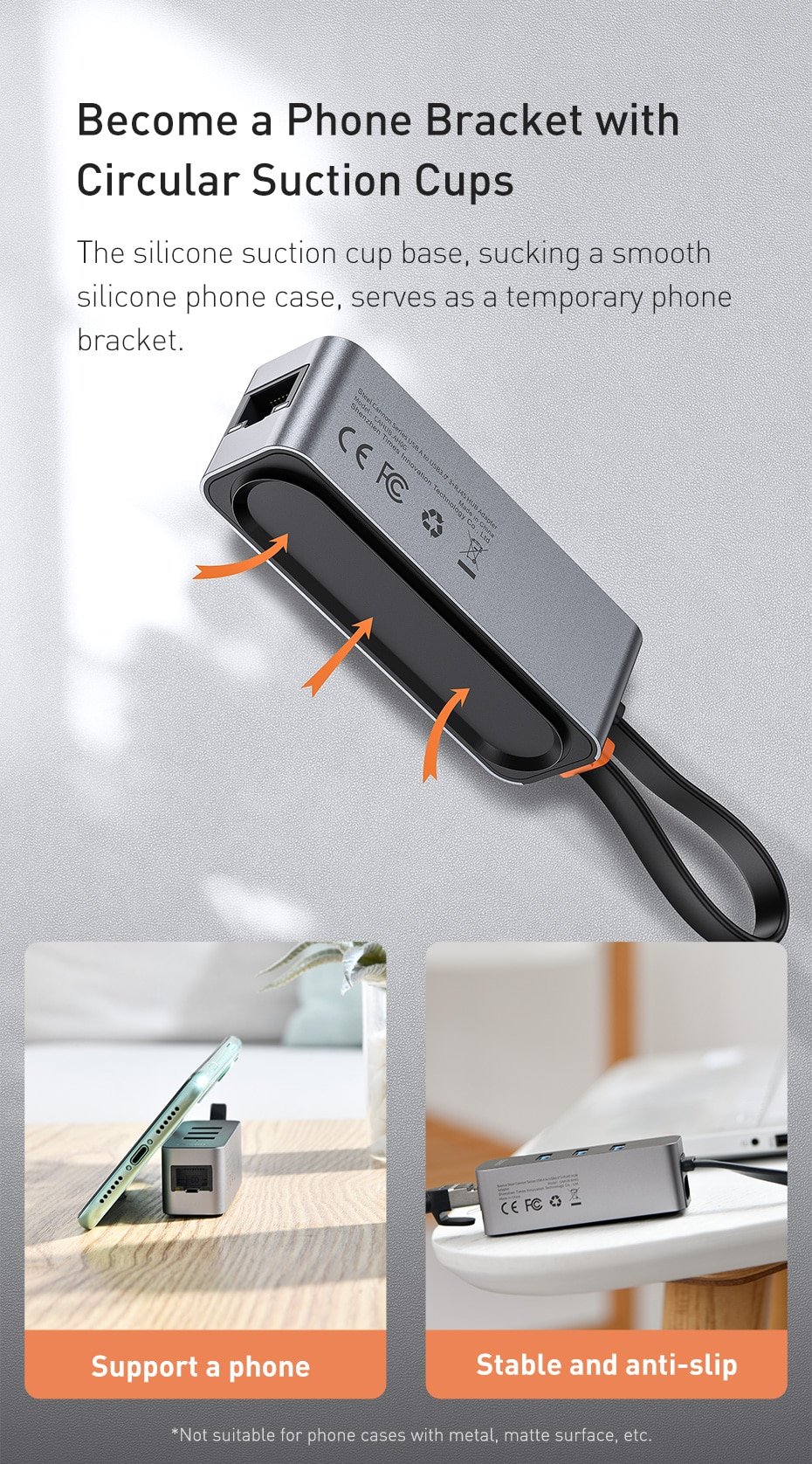 Original Baseus Steel Cannon Series USB A to USB3.0*3+RJ45 HUB Adapter