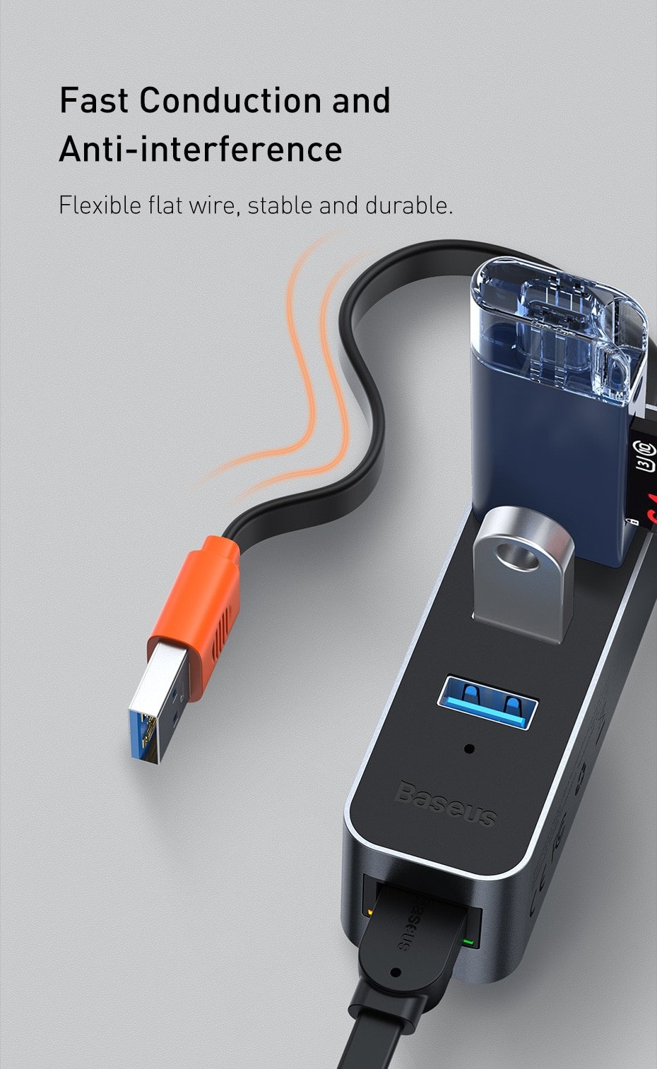 Original Baseus Steel Cannon Series USB A to USB3.0*3+RJ45 HUB Adapter