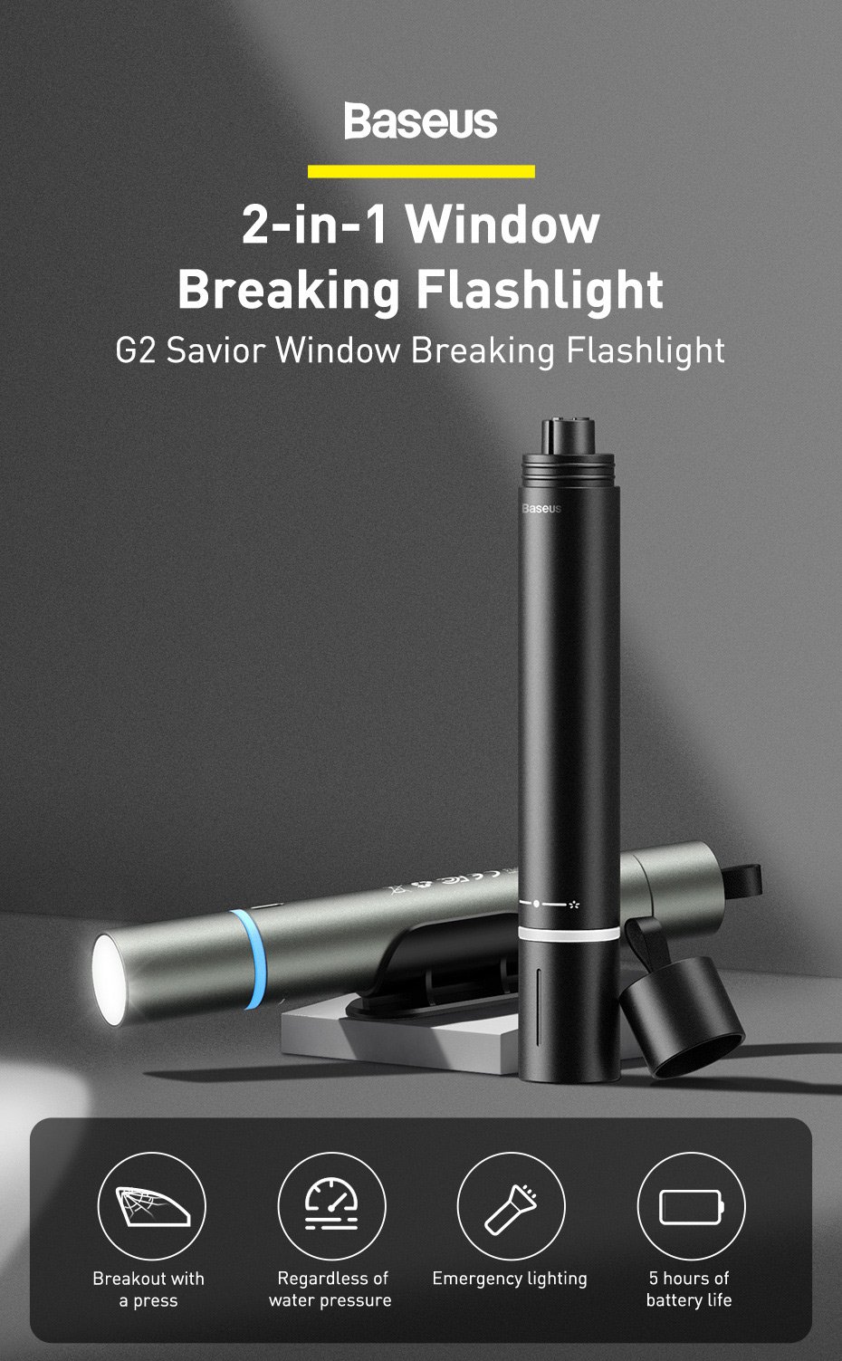 Baseus Savior Window Breaking Flashlight 5 Baseus Savior Window Breaking Flashlight 5