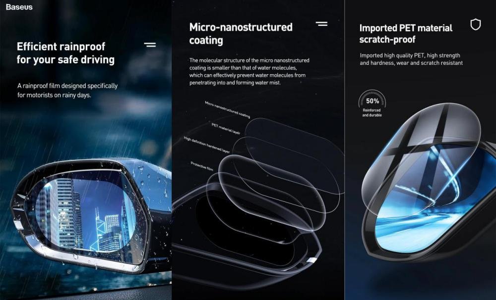 Baseus Oval Shape Car Rearview Mirror Film Anti Fog Rainproof Anti Glare Film (4)