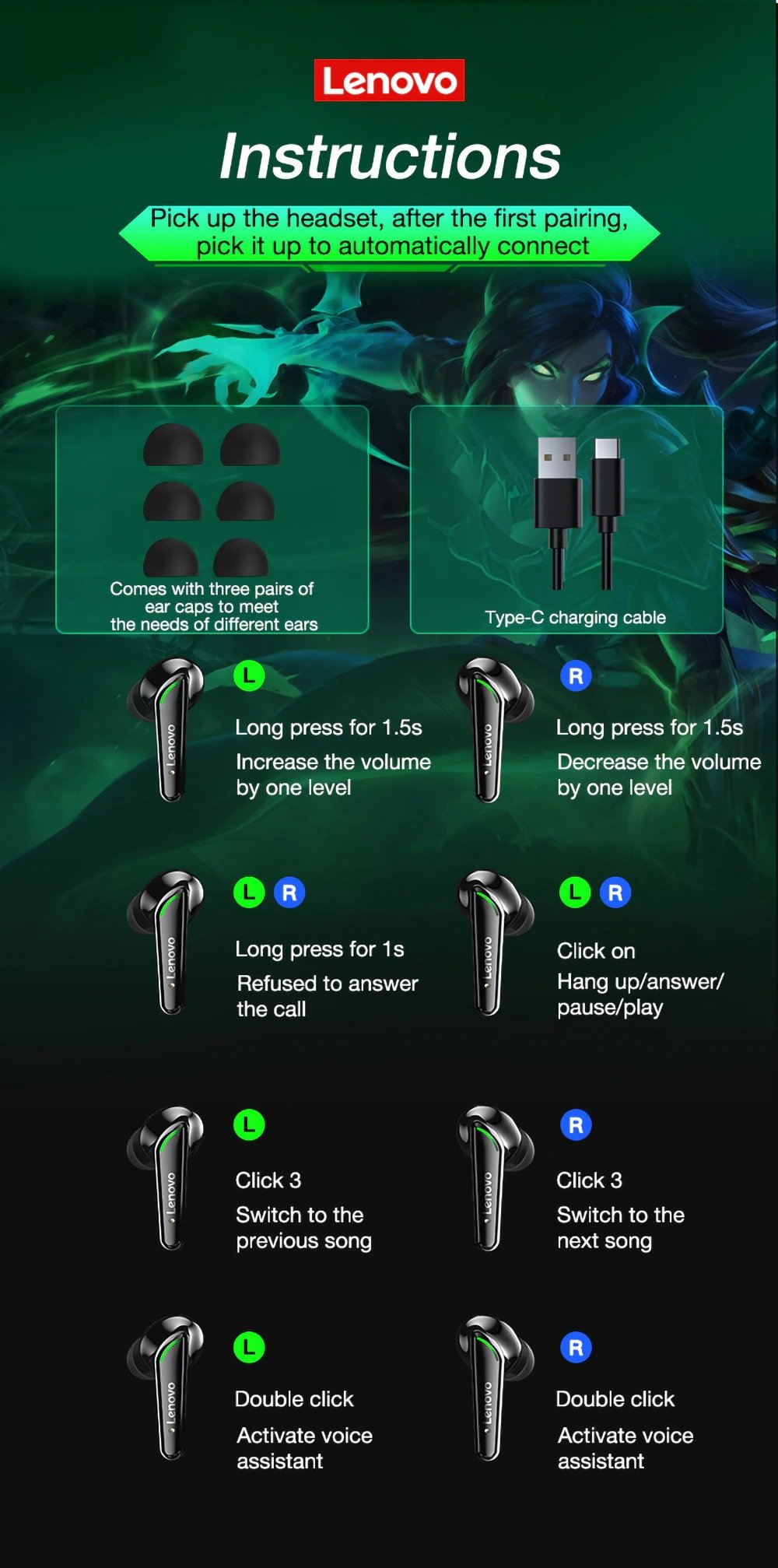 Lenovo XT92 Gaming Earphones 65ms Low Latency 5 He0f744e5af804ca58a1de12d69d50d73P