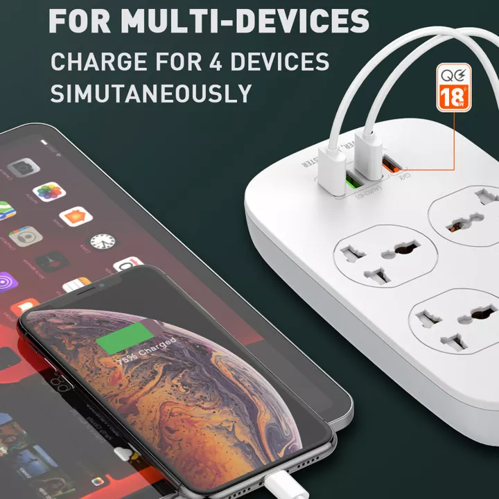 Original LDNIO SC4407 New Model Defender Series Qualcomm 3.0 Quick Charge 4 Ways Socket 4 USB with one QC 3.0 Port Multifunction Power Surge Protector 2 metres Cord.. Original LDNIO SC4407 New Model Defender Series Qualcomm 3.0 Quick Charge 4 Ways Socket 4 USB with one QC 3.0 Port Multifunction Power Surge Protector 2 metres Cord..