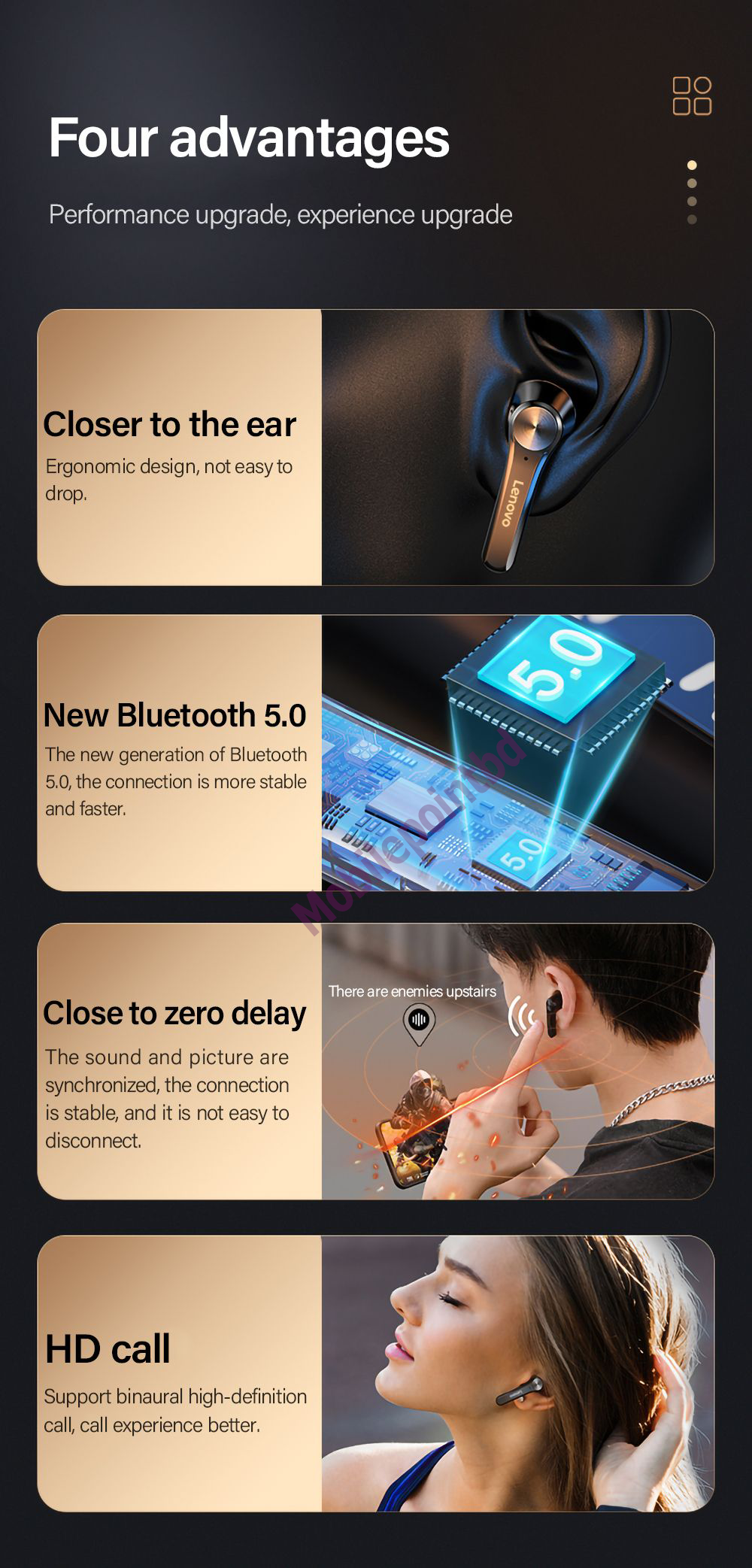 Original Lenovo QT81 TWS Earphone Wireless Headphones Bluetooth 5.0 AI Control Gaming Headset Stereo bass With Mic Noise Reduction Lenovo QT81 TWS Earphone