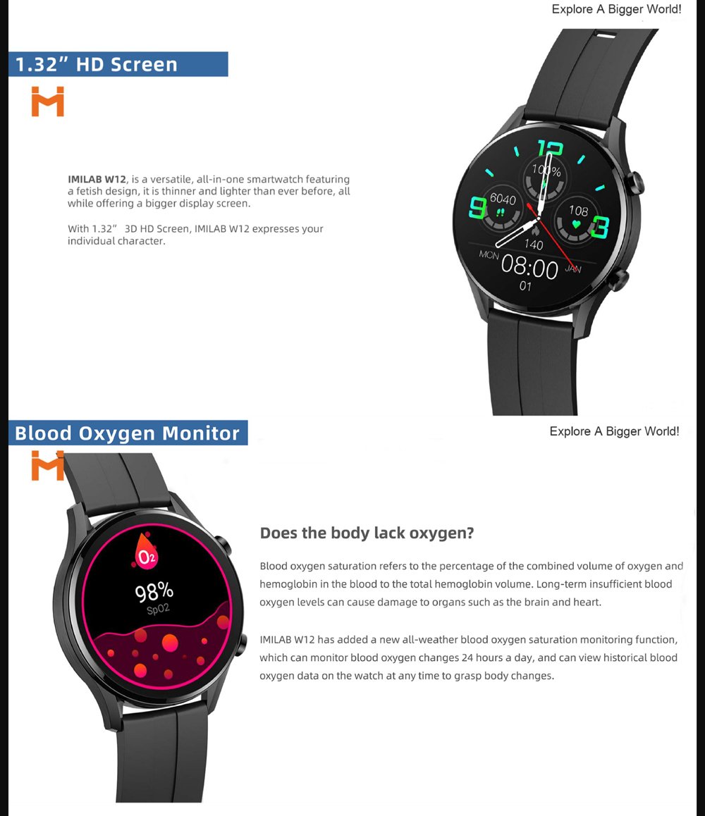 W12 Smartwatch Imilab Xiaomi Reloj Xiaomi W12 Xiaomi IMILAB W12