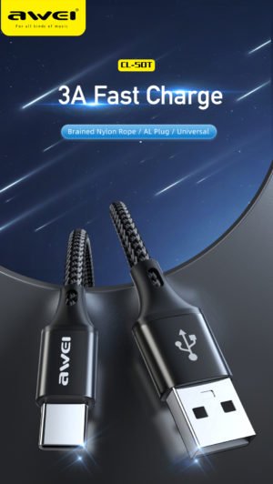 Original-Awei-CL-50T-3A-Type-C-USB-Power-bank-Mobile-Phone-Cables-Fast-Charging-Durable-0.6m-Phone-Charging-Small-Data-Cable