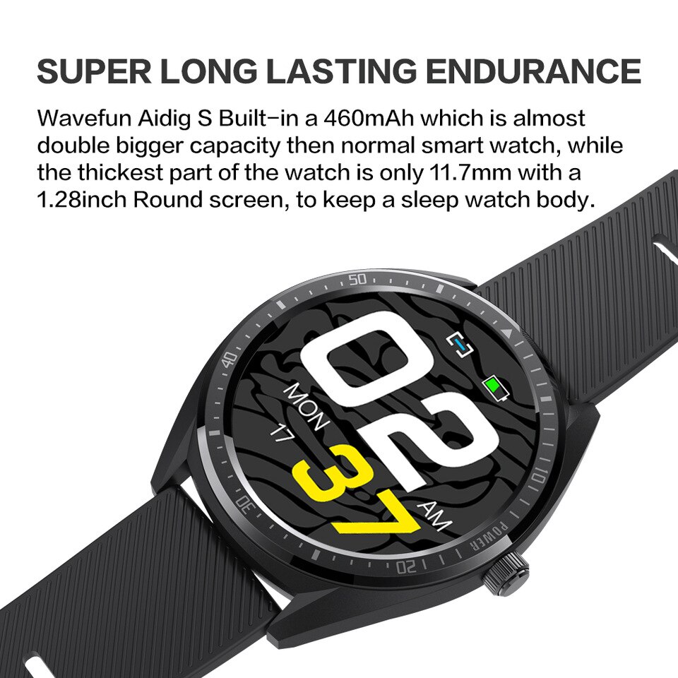 Original Wavefun Aidig S smart watch IP68 Waterproof 1.28inch screen heart rate monitor Sports 460mAh Long Battery Time for Men for Women