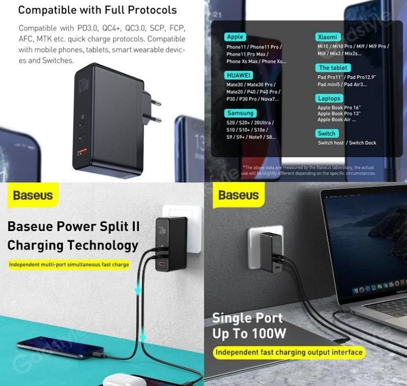 Original BASEUS GaN2 Pro Mini Dual Type-C + USB-A Quick Charger 120W - Black Baseus 102w Gan Mini Quick Charger Cca Ports (2)