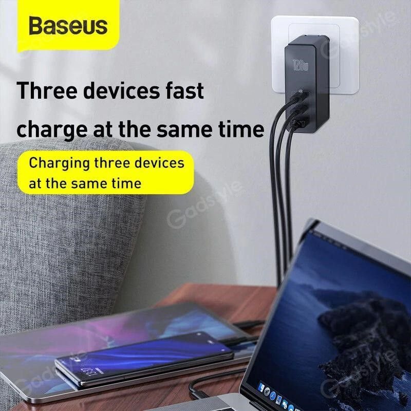 Original BASEUS GaN2 Pro Mini Dual Type-C + USB-A Quick Charger 120W - Black Baseus 102w Gan Mini Quick Charger Cca Ports (6)
