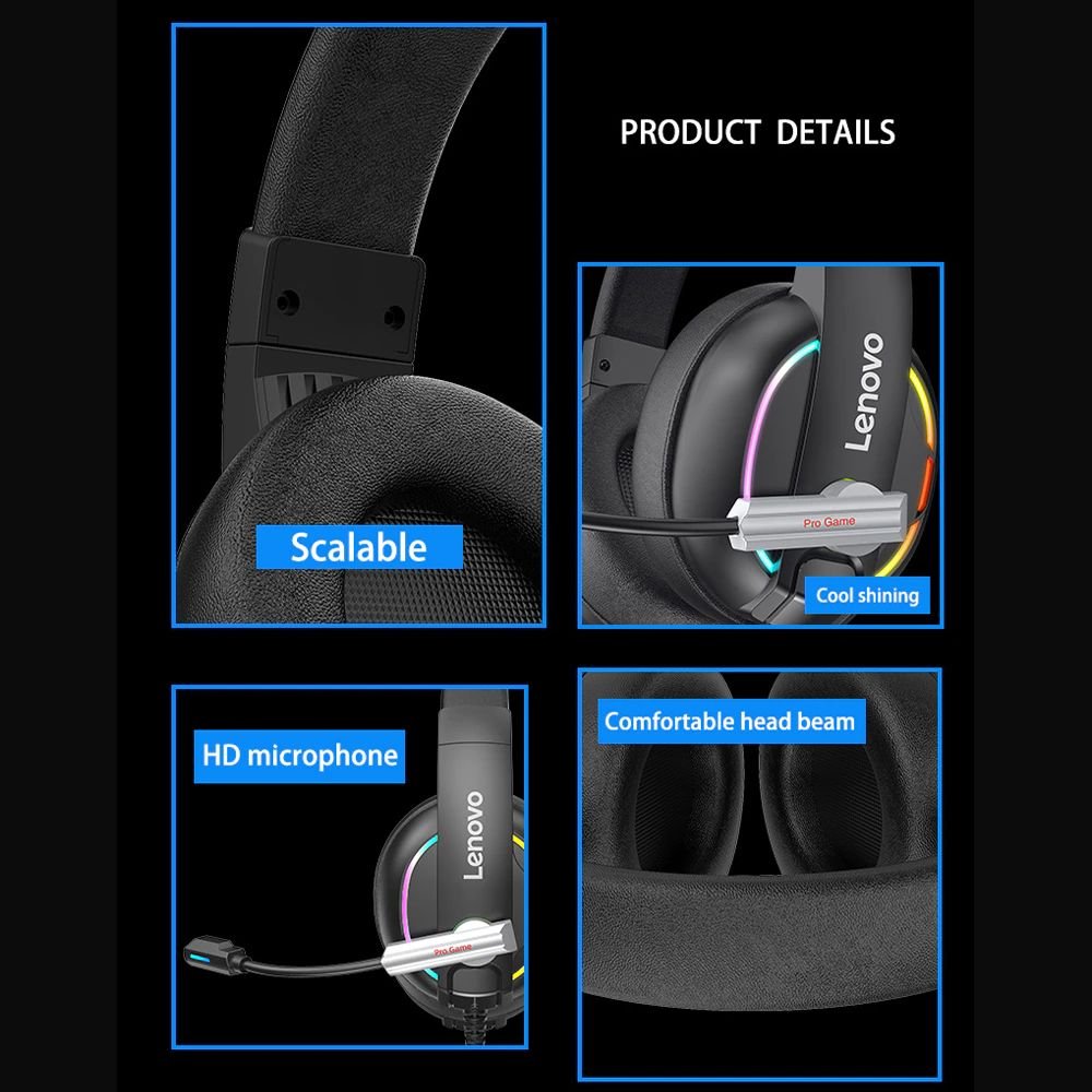 Original Lenovo HU75 50mm Driver RGB Wired Gaming Headset Original Lenovo HU75 50mm Driver RGB Wired Gaming Headset