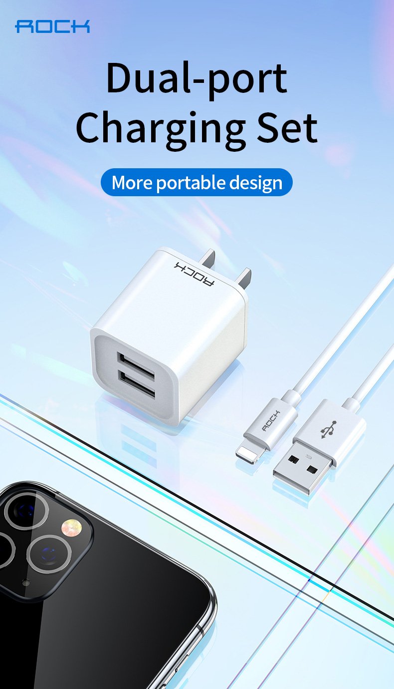 Rock T23 Double Port Travel Charger with Lighting Cable 4 Rock T23 Double Port Travel Charger with Lighting Cable 4