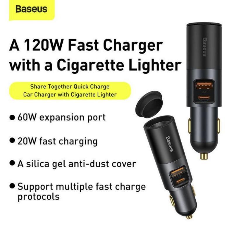 Baseus Share Together Quick Charge Car Charger With Cigarette Lighter Uc 120w (4)