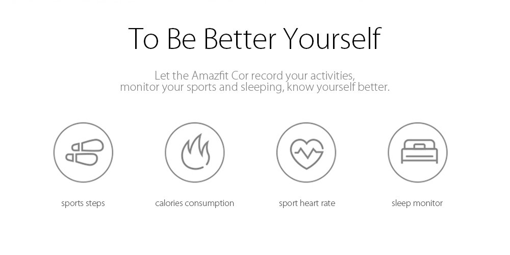 AMAZFIT Cor Smartband Bluetooth 4.1 IPS Colorful Screen 50 Meters Waterproof Heart Rate / Sleep Monitor - Black