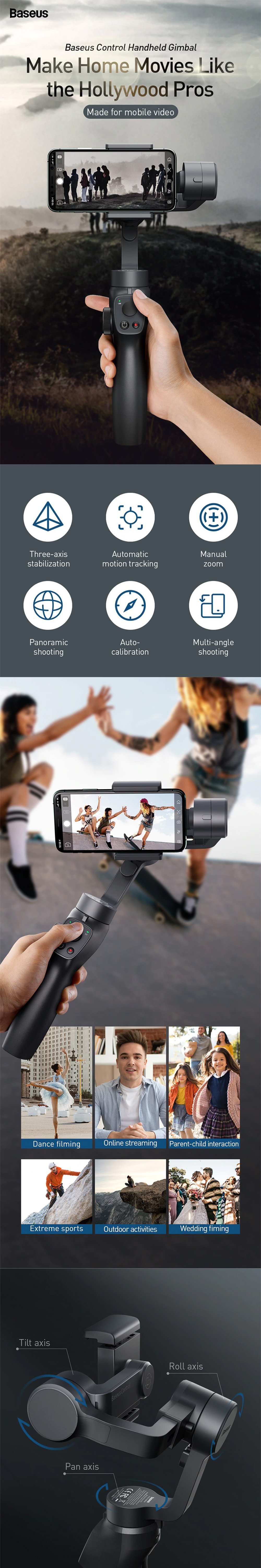 Original BASEUS Gimble for Smartphone Electronic 3-Axis Gyro Handheld Gimbal Stabilizer Original BASEUS Gimble for Smartphone Electronic 3-Axis Gyro Handheld Gimbal Stabilizer