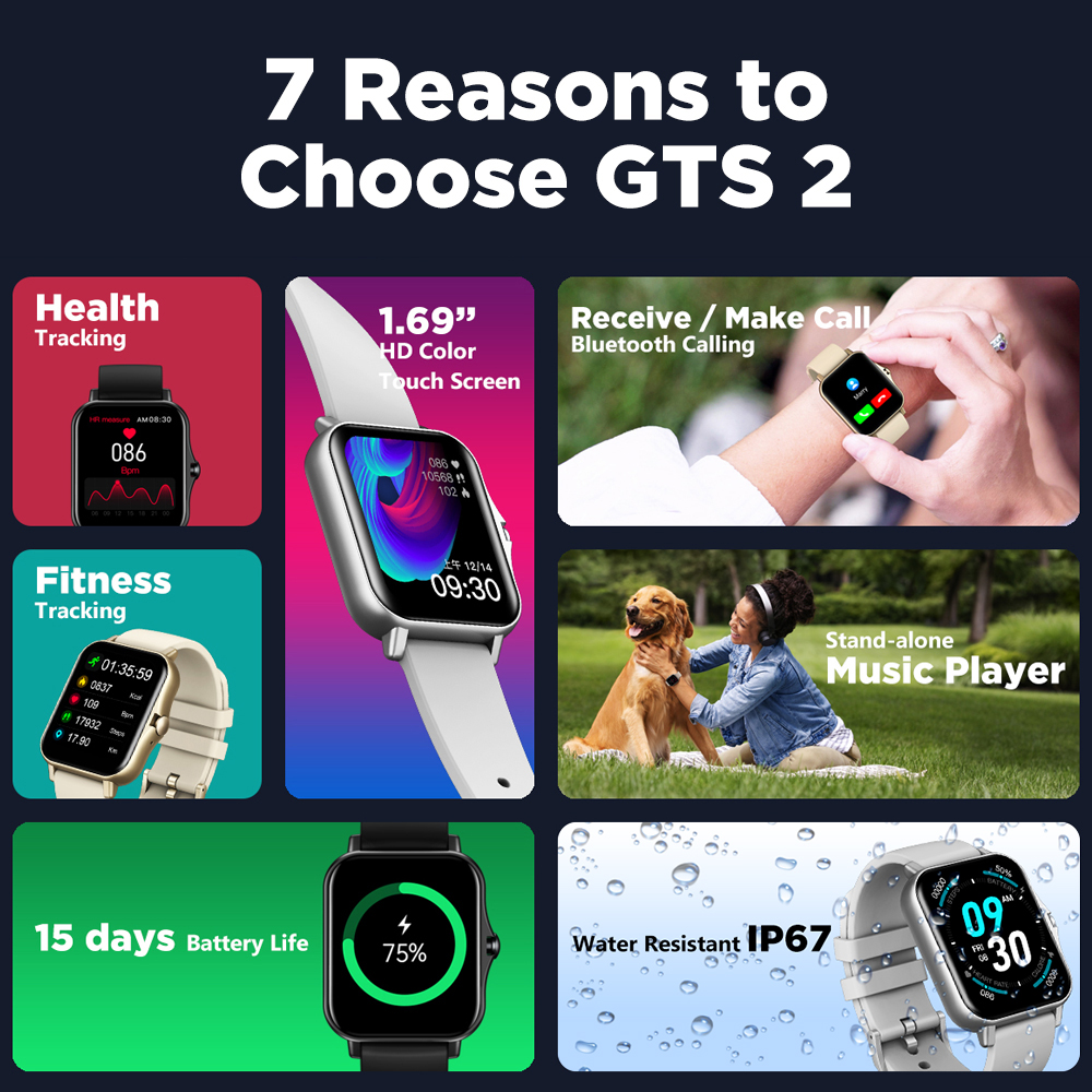 Original Zeblaze GTS 2 Smartwatch Music Player Receive/Make Call Heart Rate Long Life Smartwatch For Android IOS Phone - golden