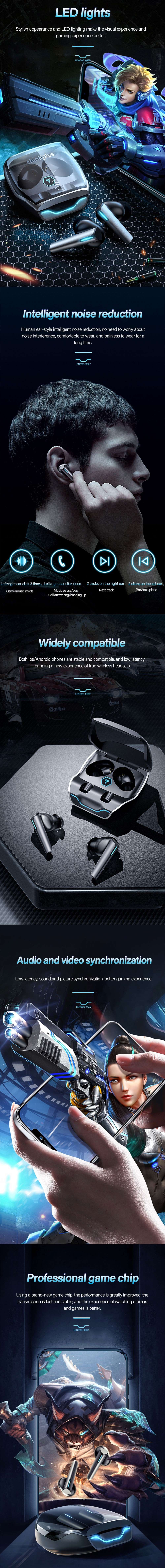 Original Lenovo XG02 Gaming Earbuds Wireless Headphones Low Latency TWS Noise Cancelling Earphones Gaming Bluetooth Headset