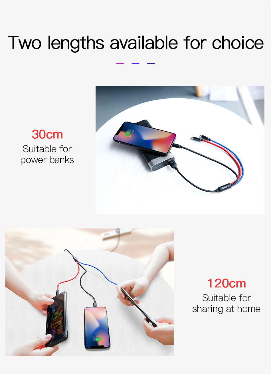 Original BASEUS Three Primary Colors 3-in-1 Cable 1.2 METER ( LIGHTNING+TYPE C+ MICRO USB ) CAMLT-BSY01