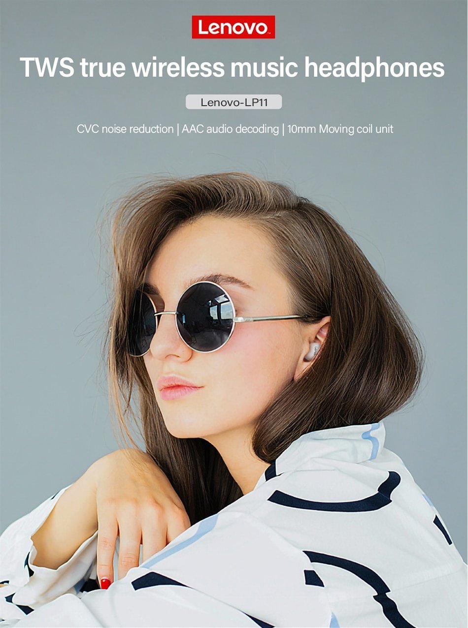 Original Lenovo LP11 True Wireless Stereo (TWS) Waterproof Bluetooth 5.0 Earbud with Charging Case