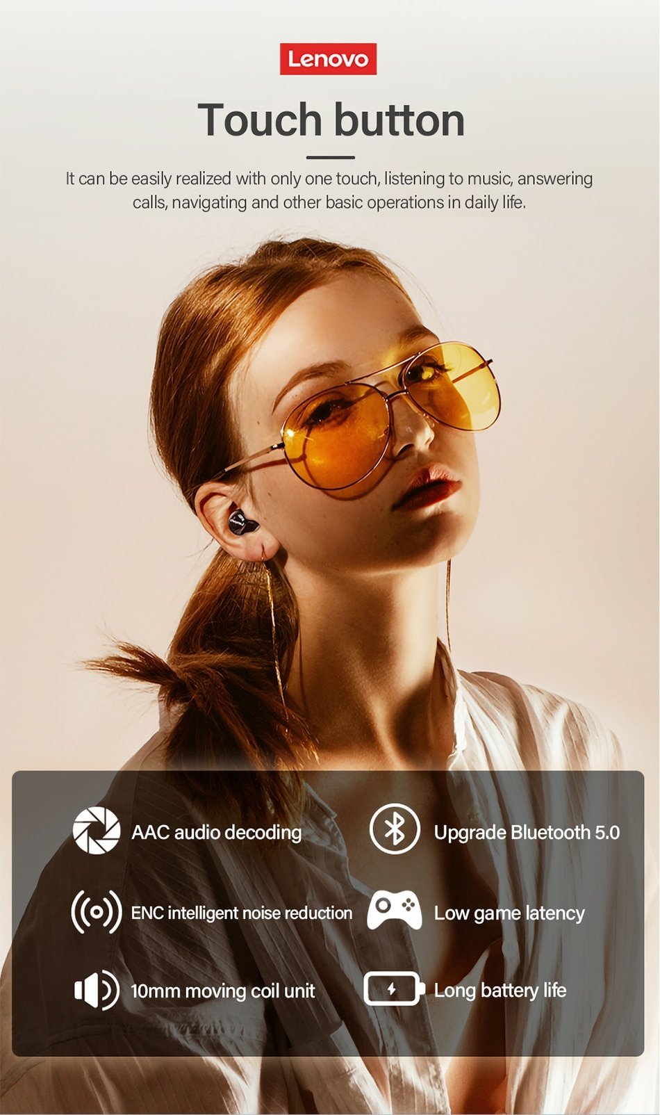 Original Lenovo LP11 True Wireless Stereo (TWS) Waterproof Bluetooth 5.0 Earbud with Charging Case