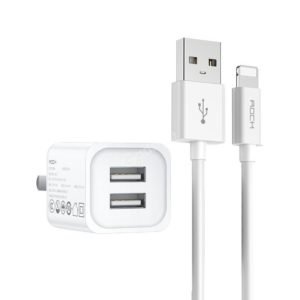 Home rock-t23-double-port-travel-charger-with-lighting-charge-sync-cable-set-1