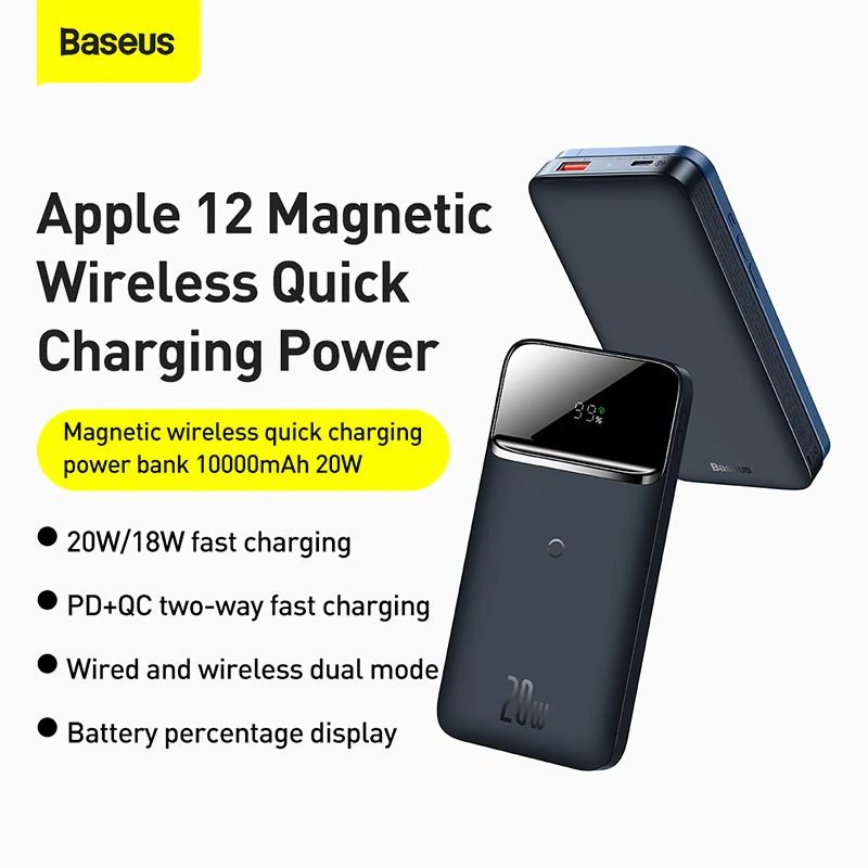 Original Baseus Power Bank 10000mAh Portable 20W Magnetic Wireless Charger PowerBank Baseus 10000mAh Portable 20W