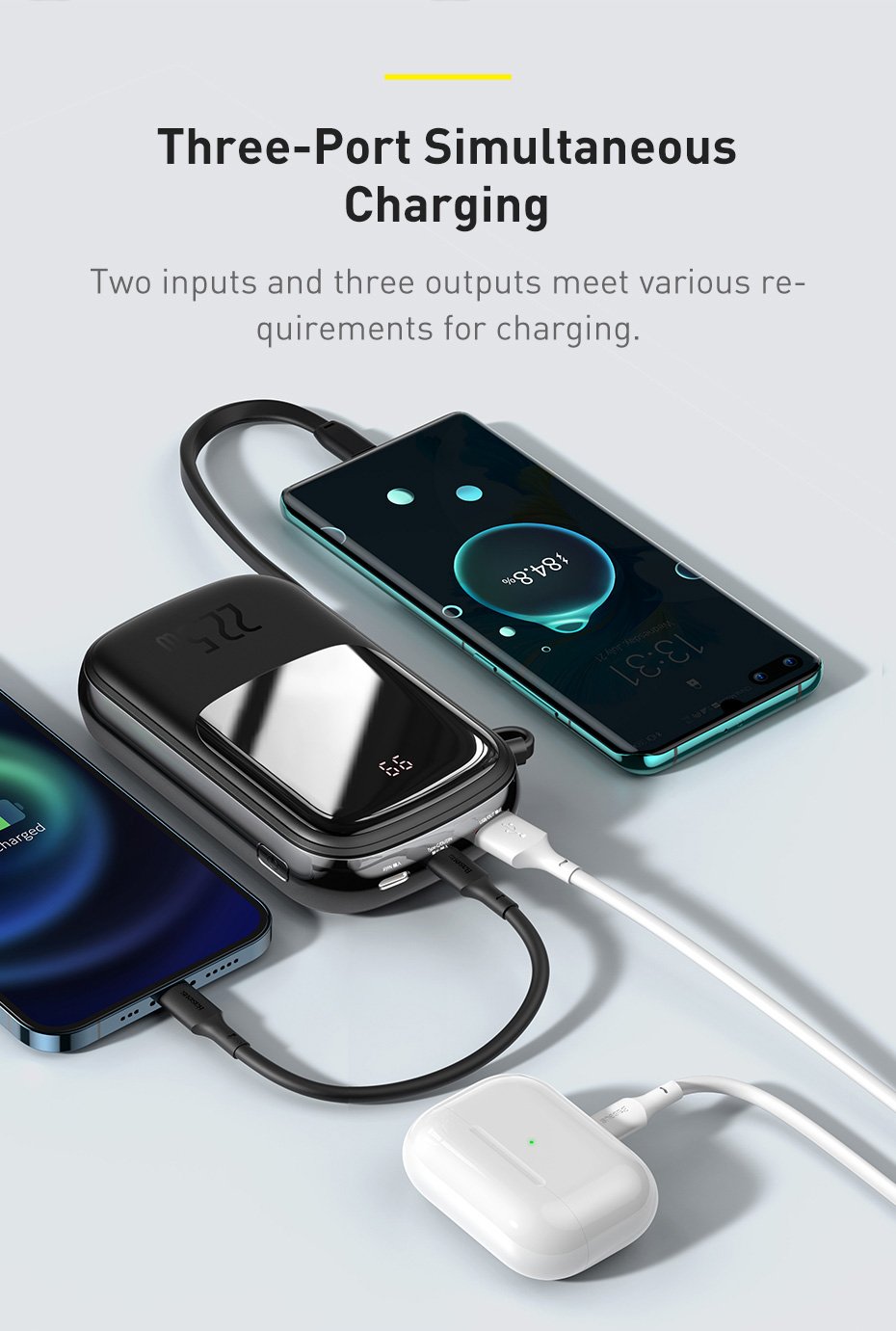 Original Baseus Qpow Digital Display quick charging power bank 20000mAh 22.5W With Type-C Cable Black PPQD-I01 101720225A-5