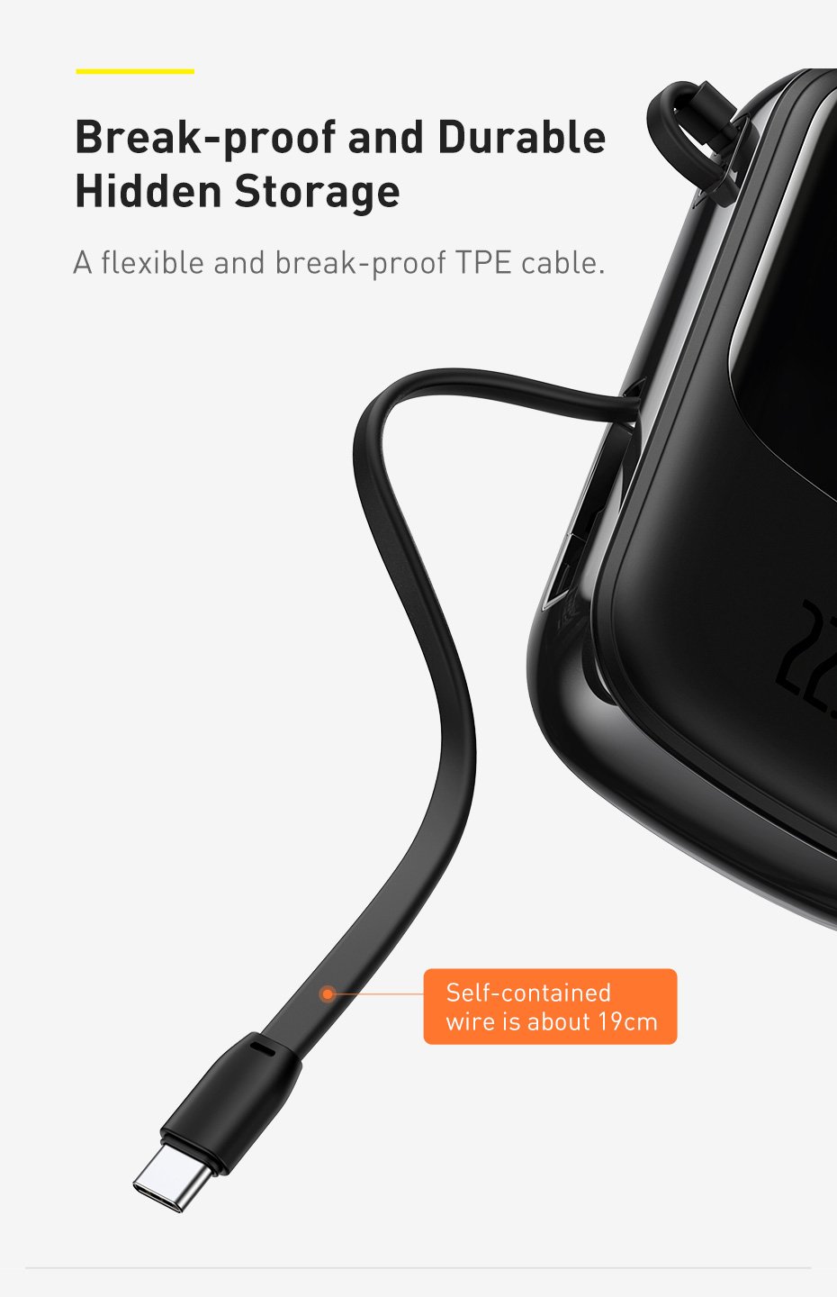 Original Baseus Qpow Digital Display quick charging power bank 20000mAh 22.5W With Type-C Cable Black PPQD-I01 101720225A-10