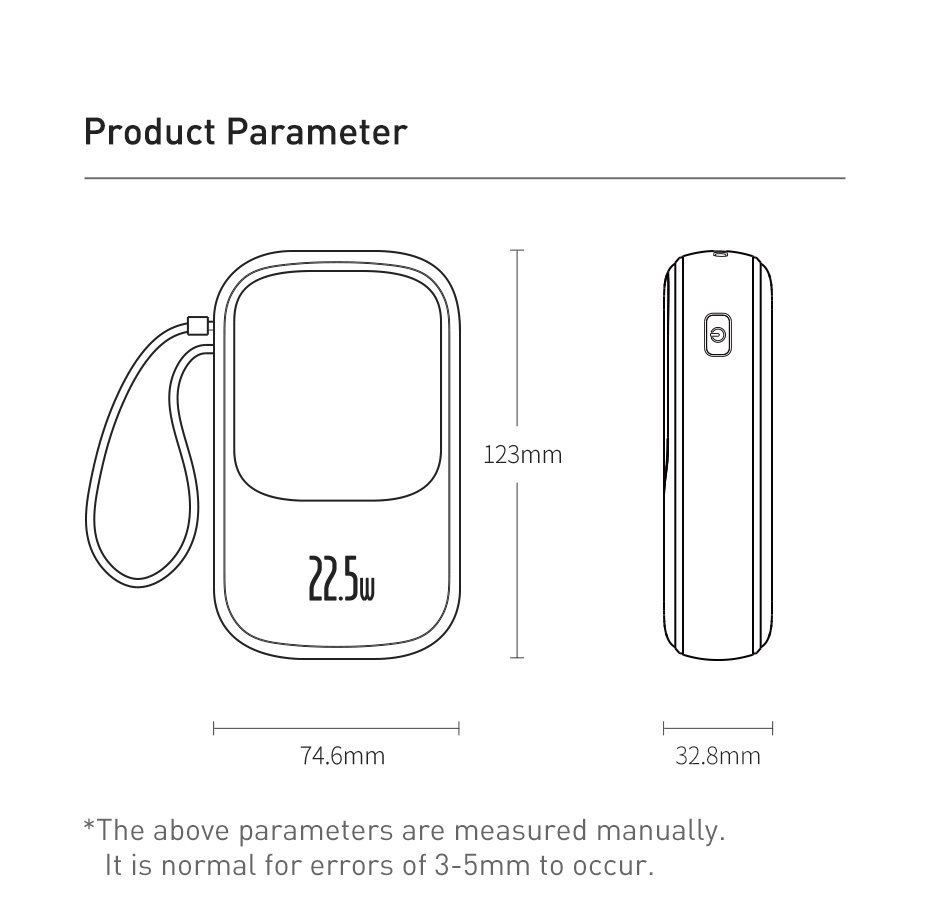 Original Baseus Qpow Digital Display quick charging power bank 20000mAh 22.5W With Type-C Cable Black PPQD-I01 101720225A-12