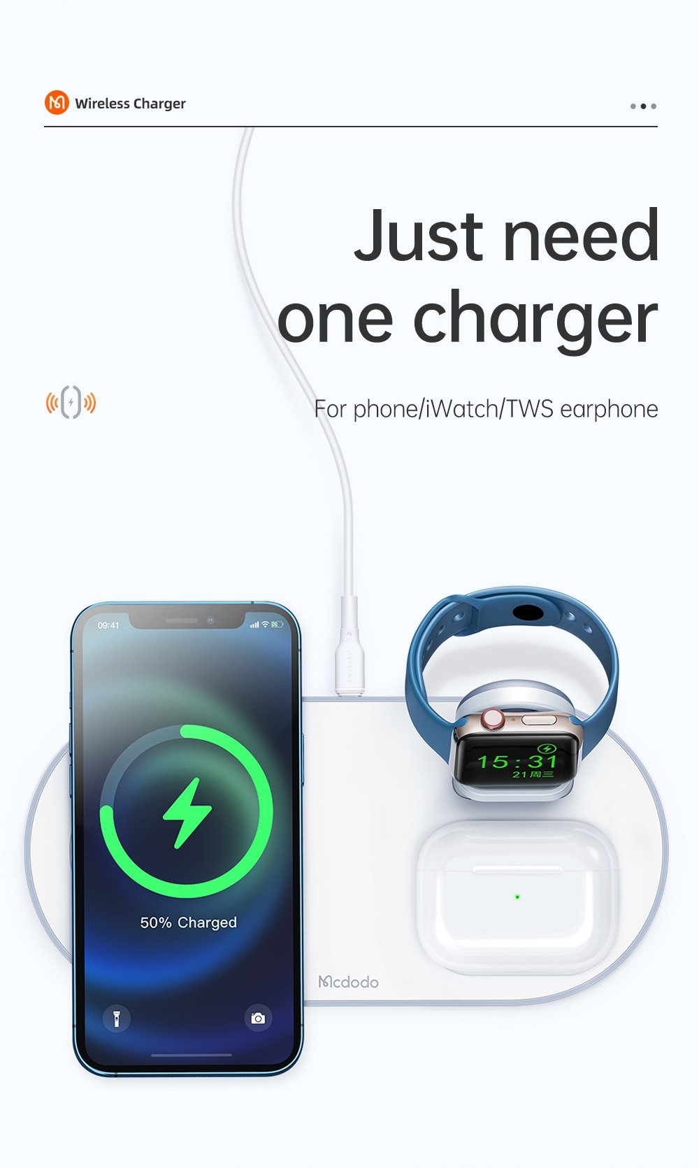 Original MCDODO Magnetic-3-in-1 Wireless Charger Charging Station Dock Original MCDODO Magnetic-3-in-1 Wireless Charger Charging Station Dock
