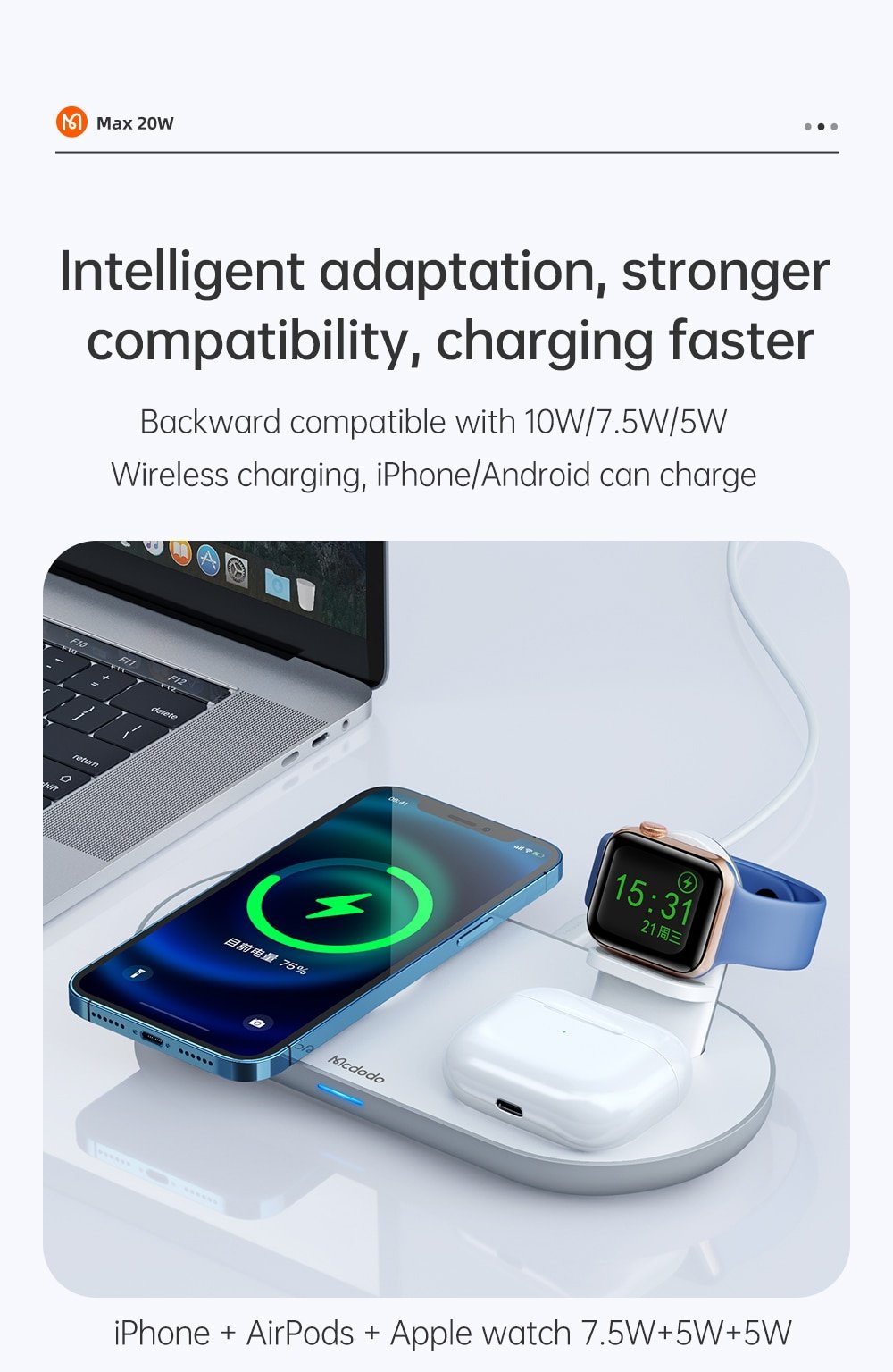Original MCDODO Magnetic-3-in-1 Wireless Charger Charging Station Dock Original MCDODO Magnetic-3-in-1 Wireless Charger Charging Station Dock