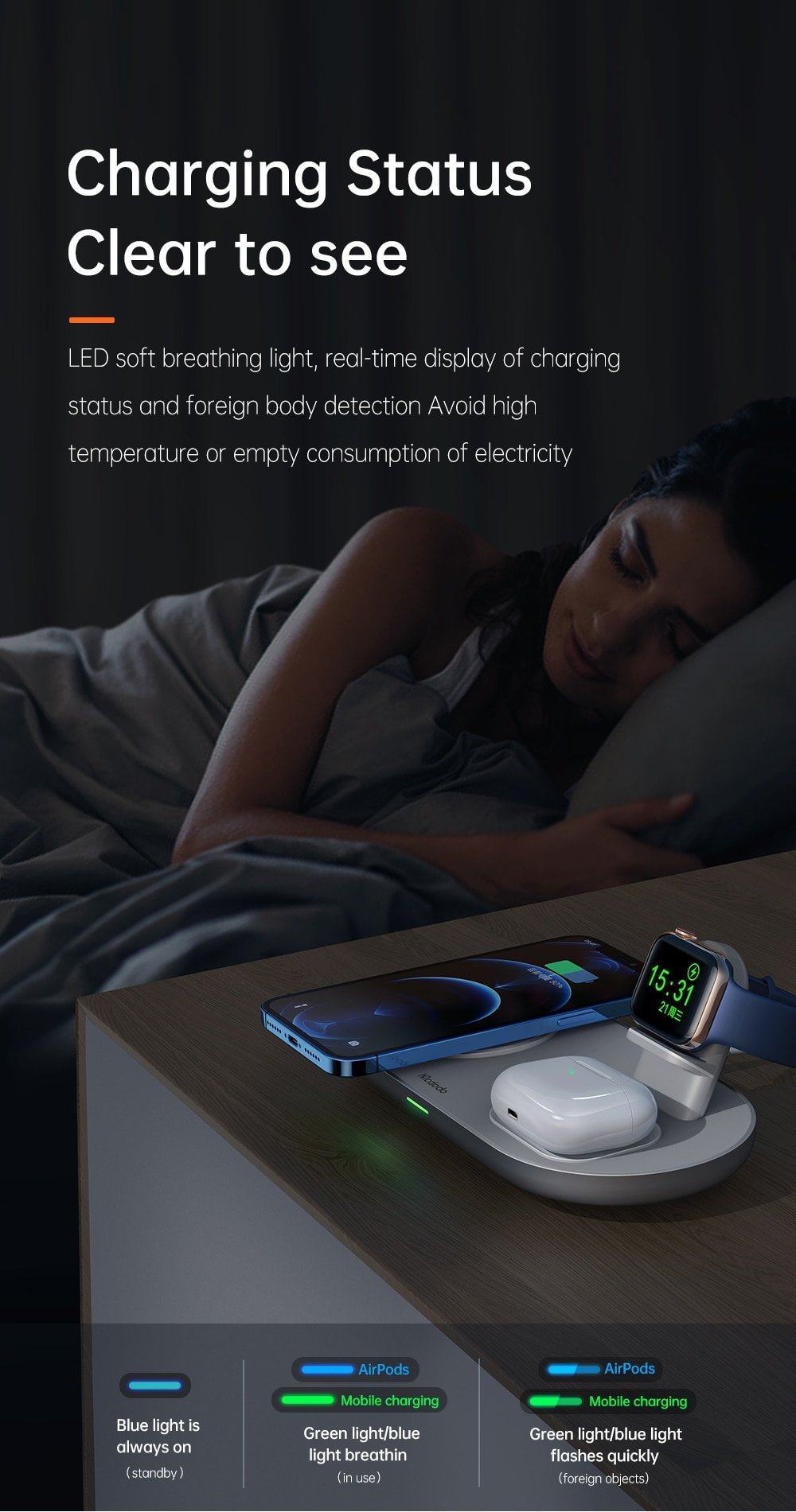 Original MCDODO Magnetic-3-in-1 Wireless Charger Charging Station Dock Original MCDODO Magnetic-3-in-1 Wireless Charger Charging Station Dock