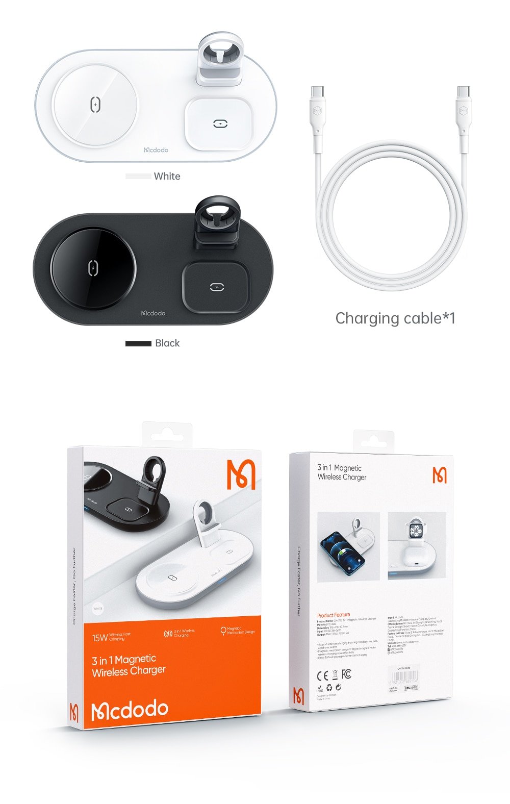 Original MCDODO Magnetic-3-in-1 Wireless Charger Charging Station Dock Original MCDODO Magnetic-3-in-1 Wireless Charger Charging Station Dock