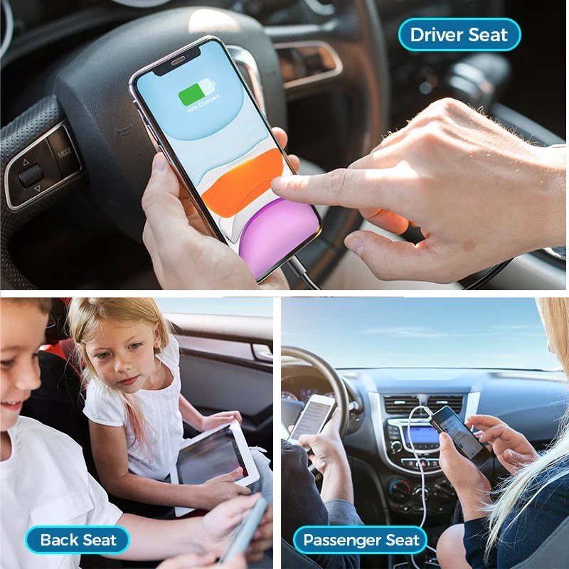 Original JOYROOM JR-CL05 72W Multi-port QC3.0+PD Fast Car Charger Adapter 5 Multi-port(2 PD + 3 QC3.0) Fast Car Charger Adapter 72W for Front/Back Seat Charging