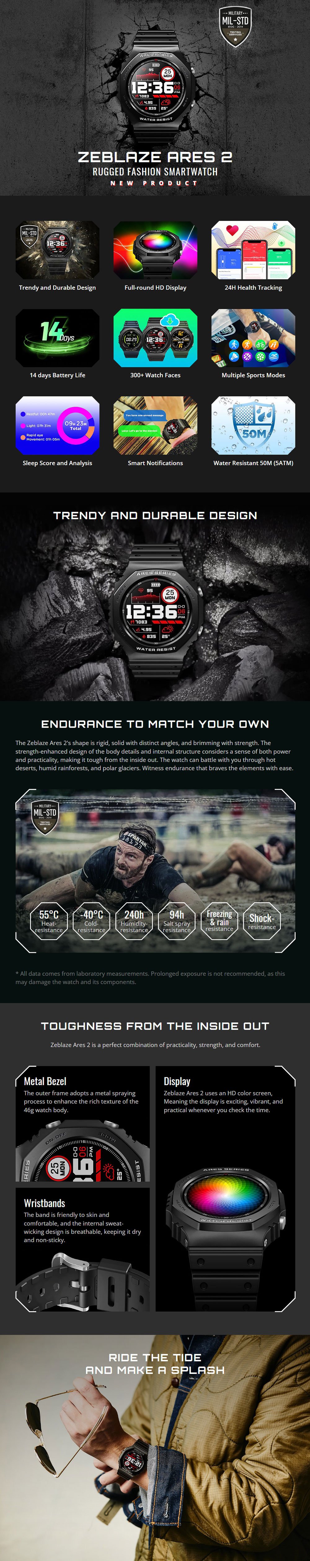 Original Zeblaze Ares 2 Rugged Smart watch Zeblaze ARES 2 Smart Watch 2